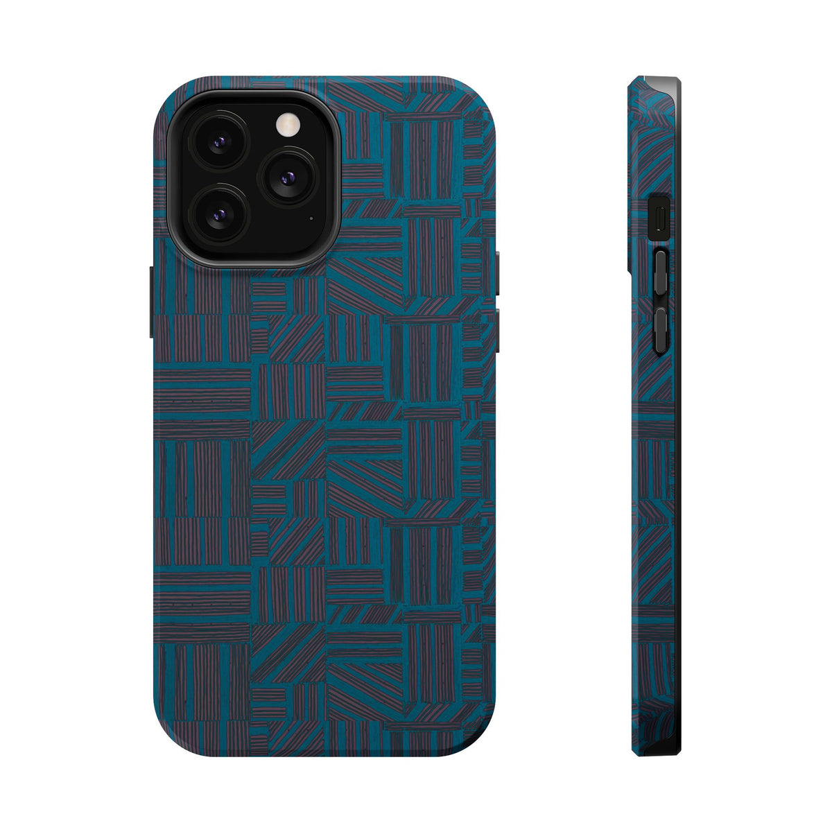 Impact Resistant Phone Case-20% OFF Entire Order, And Free Shipping, Teal Geometric MagSafe case shown on a compact dual-camera phone; impact resistant iphone 17 case-20% OFF Entire Order, and Free Shipping.