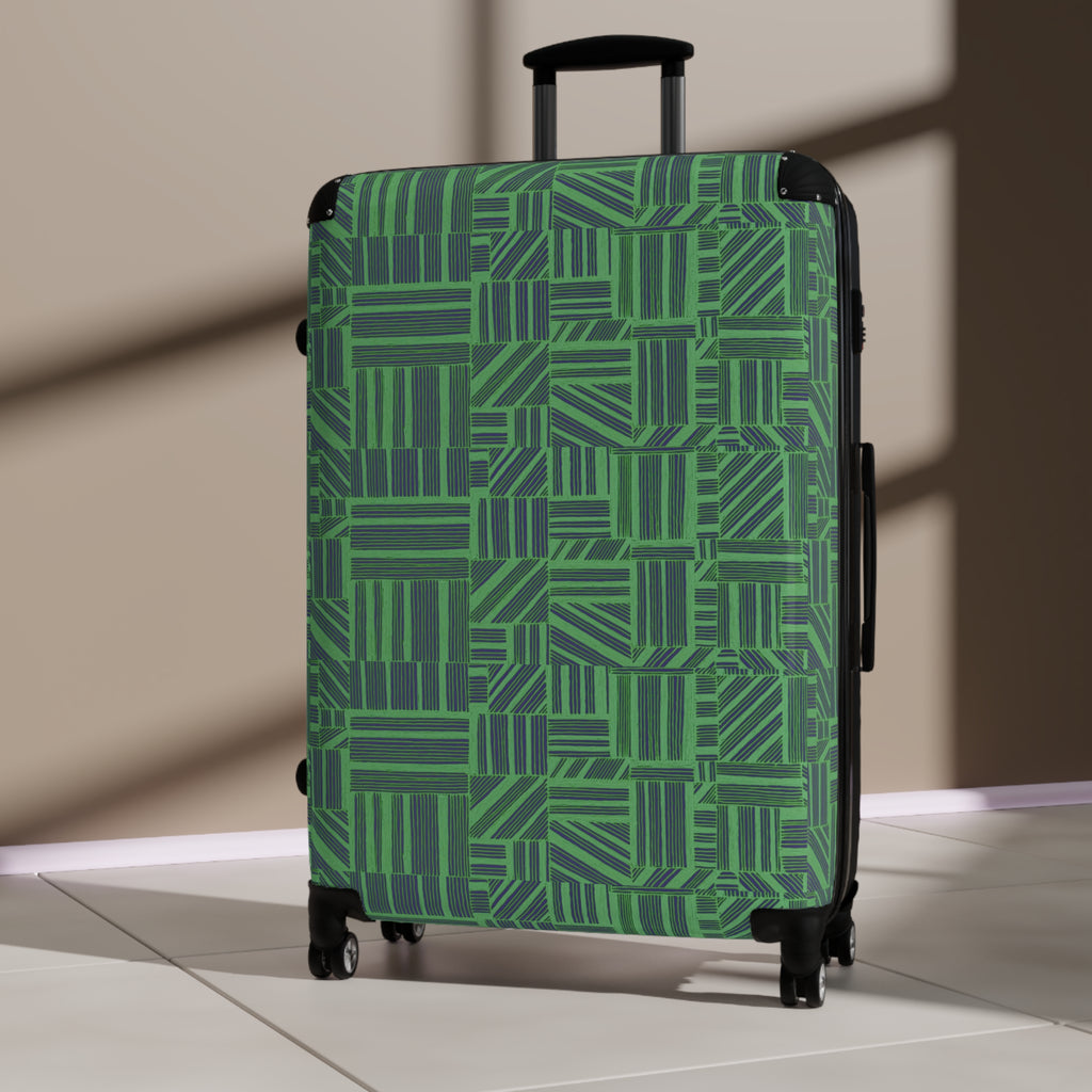 Green Geometric Hard Shell Carry On Suitcase – 360° Spinner Wheels & Built-In Lock