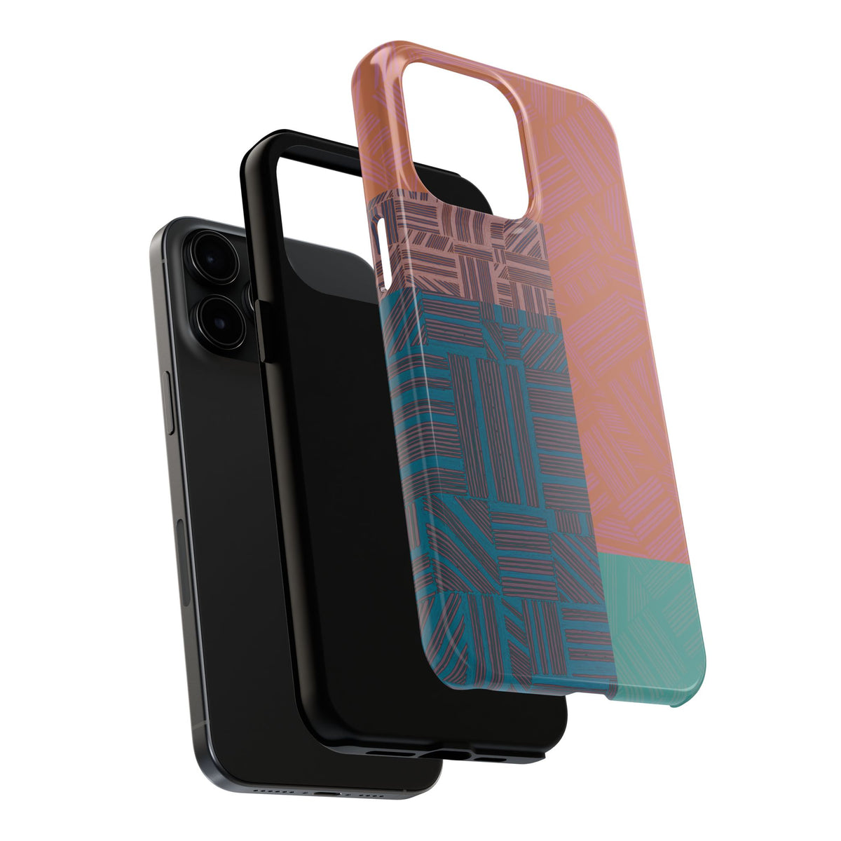 Abstract Geometric Tough Phone Case — Retro Block Pattern, retro iphone 18 pro max case with precise port openings and durable two-layer construction.