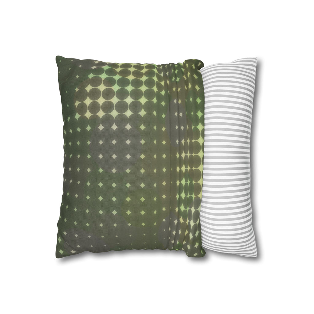 Green Retro Dot Pattern Pillowcase — Spun Polyester Square Pillow Cover featuring a double-sided pattern with a dotted design on one side and a striped pattern on the reverse side.