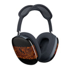 AirPods Max Lightweight Shell Case - Brown Swirl Marble Stripe, Scratch-Resistant, Durable Protection shown on black headphones; Apple Airpods Max 2 lightweight shell with stylish amber marble design.