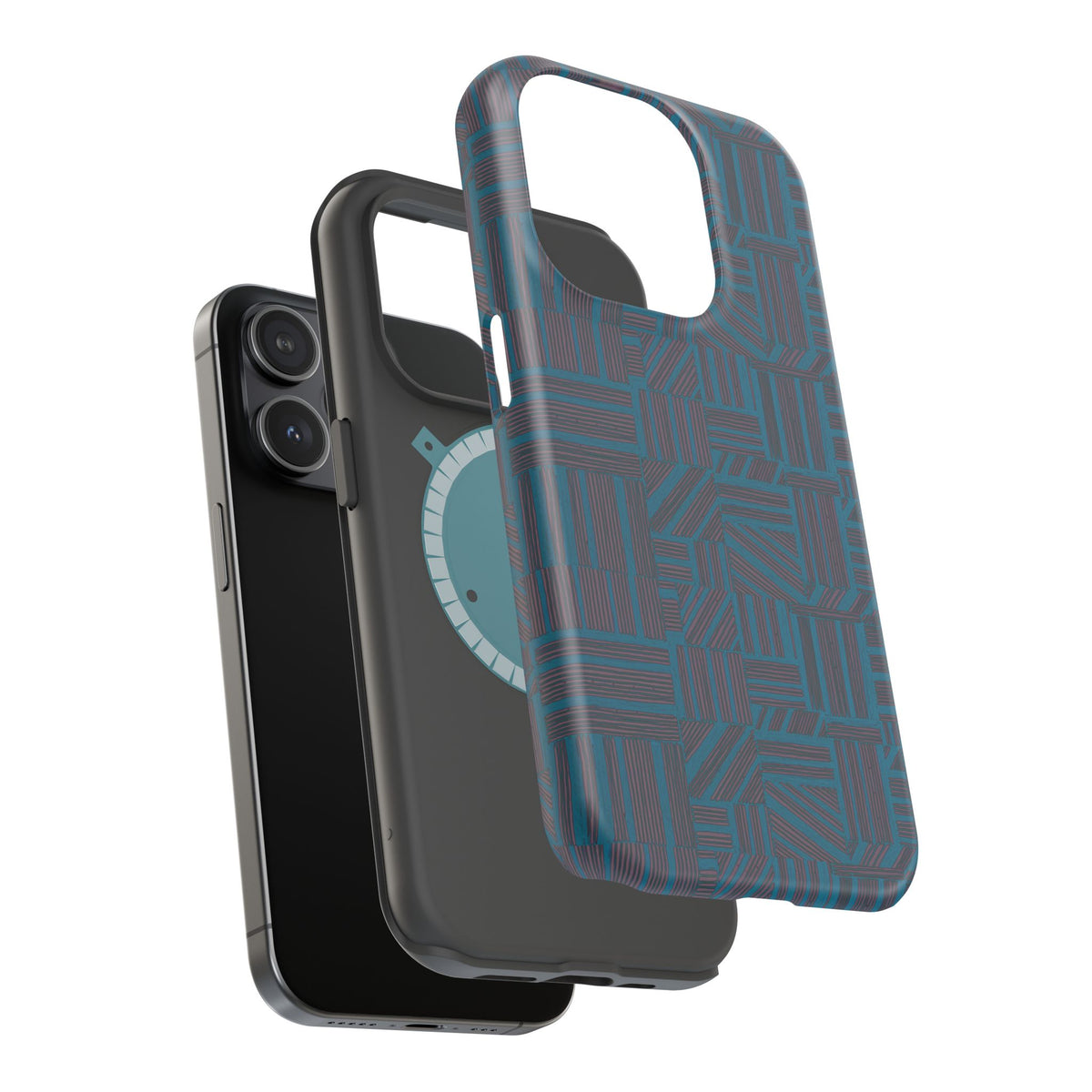 Impact Resistant iPhone 17 Case, Teal Geometric MagSafe Dual-Layer Protection