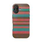Striped Tribal Tough Phone Case — Retro Teal & Coral Protective Cover with horizontal coral and teal bands on a fractyl shockproof iphone 17 pro case