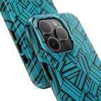 Teal Geometric Tough Phone Case — Durable Protective Phone Case with Modern Stripe Pattern, bottom-edge detail of a shockproof iphone 18 pro max case