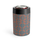 Side angle of the Geometric Coral Blue Can Cooler, featuring its vacuum-insulated technology. A must-have sweat-free drink holder for any casual occasion.
