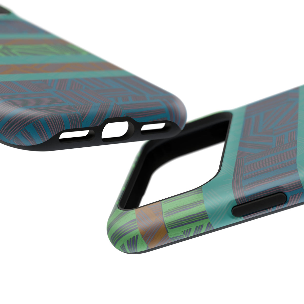 Geometric Green Wireless Charging iPhone 16 Pro Max Case - Impact-Resistant Dual-Layer