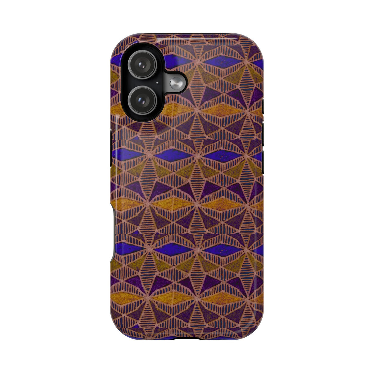 Phone Case — Geometric Tribal Pattern Magnetic Impact-Resistant Case, Fractyl impact resistant iphone 16 pro case shown with a precisely molded camera opening.