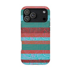 Striped Teal & Coral Magnetic Impact Phone Case with camera and side button access, Fractyl magsafe compatible iphone 18 pro max case