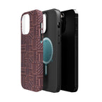 MagSafe Impact Resistant Phone Case - Geometric Brown Pattern, Dual-Layer Protection, standing case with textured print; impact resistant iphone 17 pro max case
