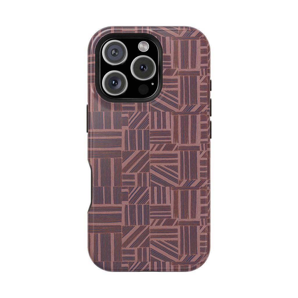 MagSafe Impact Resistant Phone Case - Geometric Brown Pattern, Dual-Layer Protection, geometric patterned back panel; impact resistant iphone 17 pro max case