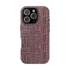 MagSafe Impact Resistant Phone Case - Geometric Brown Pattern, Dual-Layer Protection, geometric patterned back panel; impact resistant iphone 17 pro max case