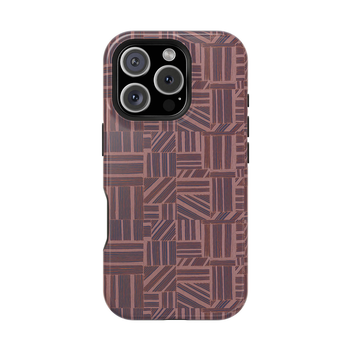 MagSafe Impact Resistant Phone Case - Geometric Brown Pattern, Dual-Layer Protection, geometric patterned back panel; impact resistant iphone 17 pro max case