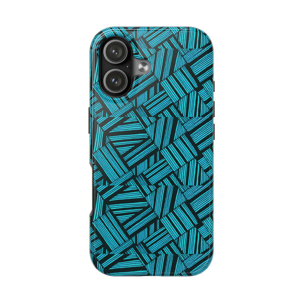 Teal Geometric Tough Phone Case — Durable Protective Phone Case with Modern Stripe Pattern, modern teal shockproof iphone 18 pro max case rear detail