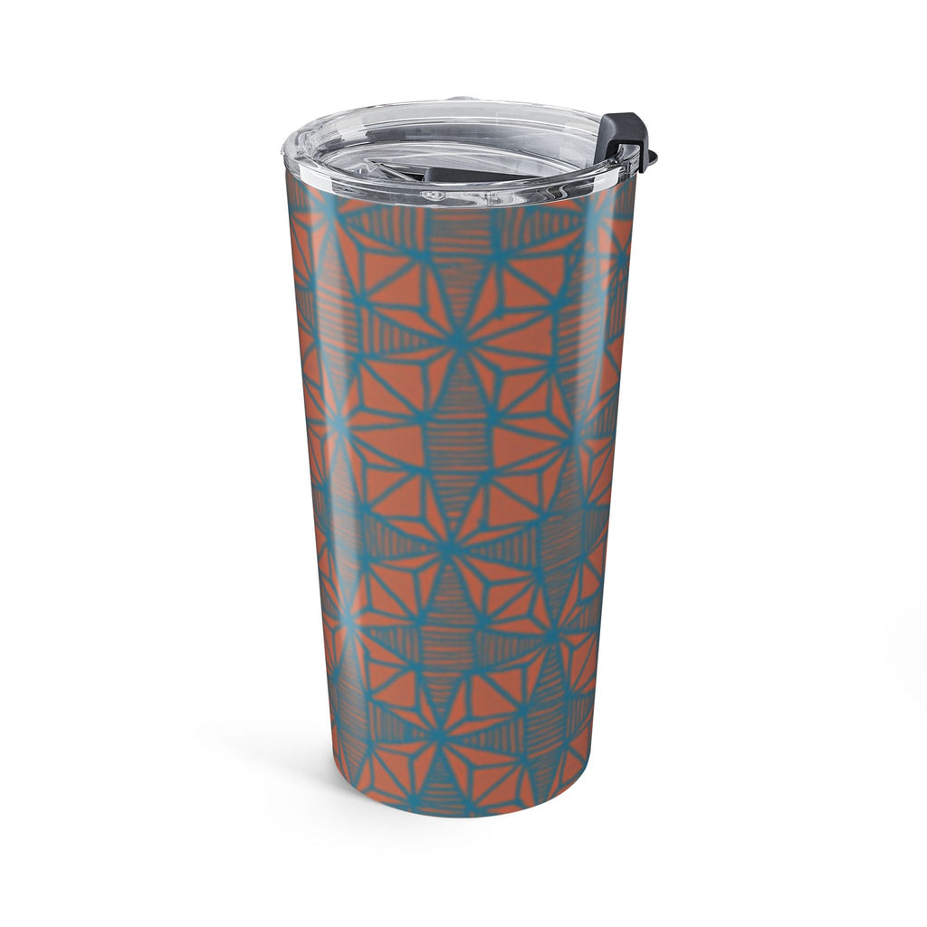 Elegant 20oz Geometric Pattern Tumbler with a beautiful blue and orange kaleidoscope design tumbler, perfect for your morning coffee or iced tea.