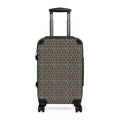 Houndstooth Carry-On Suitcase – Retro Red & Green Patterned Travel Luggage, hard shell carry on shown from the front with telescopic handle and spinner wheels