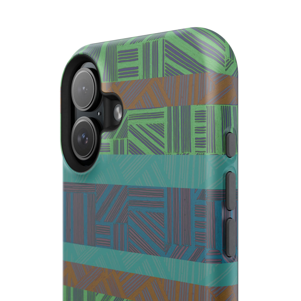 Geometric Green Wireless Charging iPhone 16 Pro Max Case - Impact-Resistant Dual-Layer