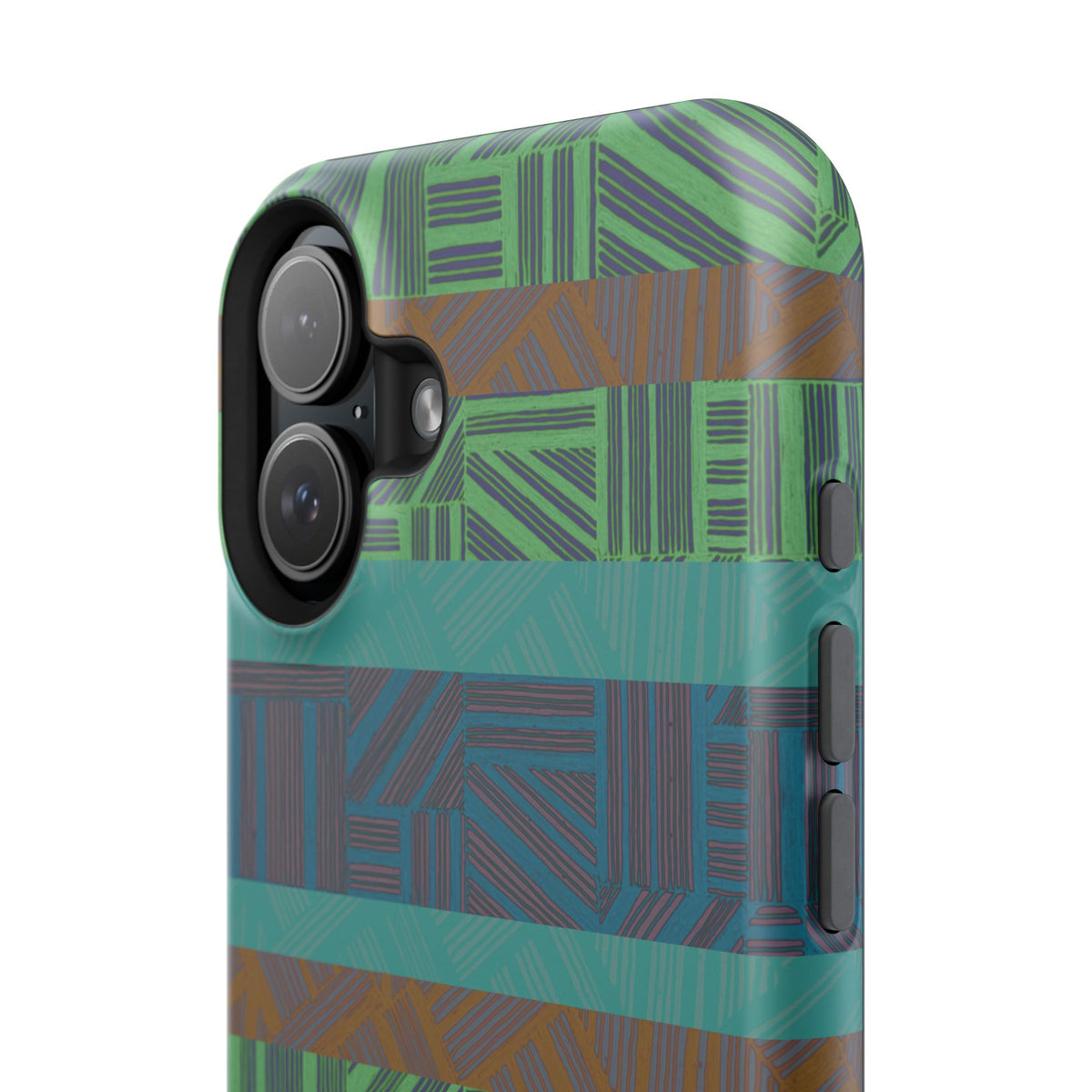 Geometric Green Wireless Charging iPhone 16 Pro Max Case - Impact-Resistant Dual-Layer