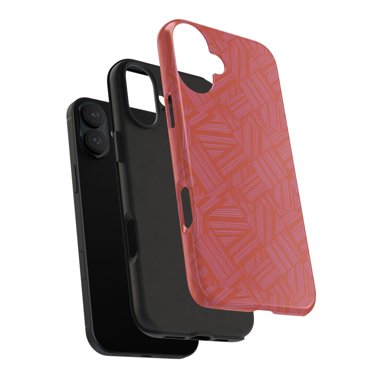 Tough Phone Case — Geometric Coral Pattern Protective Cover, shockproof iphone 18 pro case shown in an exploded protective case view