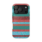 Striped Teal & Coral Magnetic Impact Phone Case full-wrap coral and teal pattern, Fractyl magsafe compatible iphone 18 pro max case