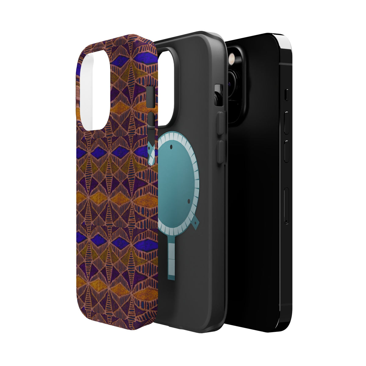 Phone Case — Geometric Tribal Pattern Magnetic Impact-Resistant Case, Fractyl impact resistant iphone 16 pro case shown in a close-up product render with detailed print.