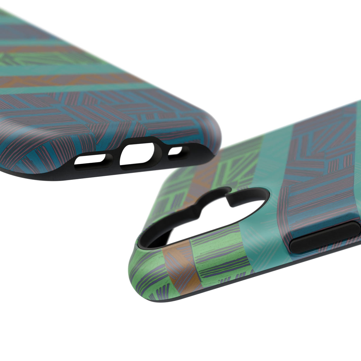 Geometric Green Wireless Charging iPhone 16 Pro Max Case - Impact-Resistant Dual-Layer