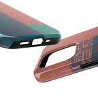 Abstract Geometric Tough Phone Case — Retro Block Pattern, retro iphone 18 pro max case with close-up view of the camera surround and textured geometric print.