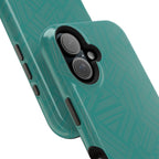 Magnetic Impact-Resistant Phone Case — Teal Geometric Protective Cover, magnetic iphone 18 pro case angled triple-camera design