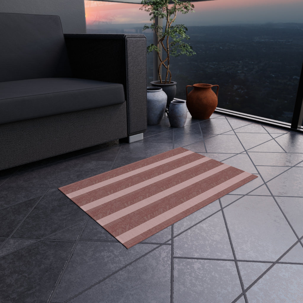 Striped Outdoor Rug — Durable Patio Mat in Rose & Slate