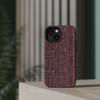 MagSafe Impact Resistant Phone Case - Geometric Brown Pattern, Dual-Layer Protection, layered phone case assembly; impact resistant iphone 17 pro max case