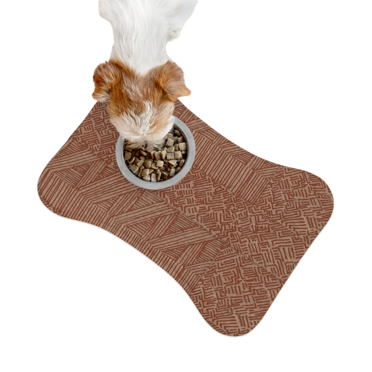 Rust Geometric Pet Feeding Mat — Non-Slip Food & Water Placemat for Dogs & Cats