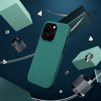 Magnetic Impact-Resistant Phone Case — Teal Geometric Protective Cover, magnetic iphone 18 pro case lifestyle view with dual cameras