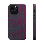 Slim Protective Phone Case With MagSafe, Dual-Layer Impact Protection, Plum Geometric Design, side angle showing slim lightweight construction; slim protective iphone 16 promax  case.