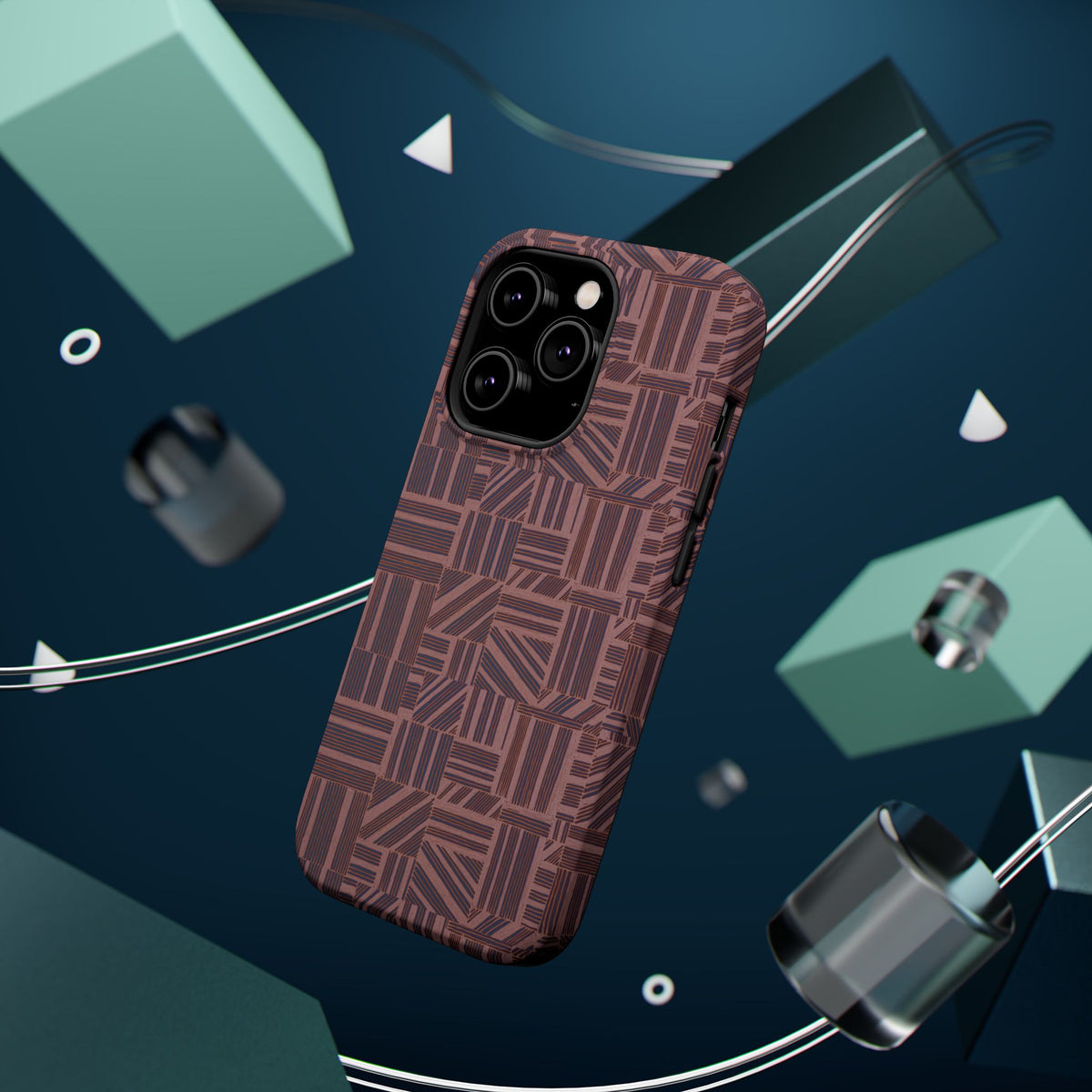 MagSafe Impact Resistant Phone Case - Geometric Brown Pattern, Dual-Layer Protection, geometric case in a modern abstract setting; impact resistant iphone 17 pro max case