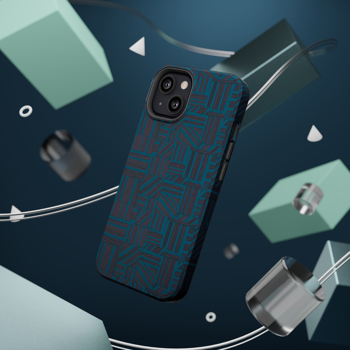 Impact Resistant Phone Case-20% OFF Entire Order, And Free Shipping, Teal Geometric MagSafe phone case floating in a teal geometric scene; impact resistant iphone 17 case-20% OFF Entire Order, and Free Shipping.