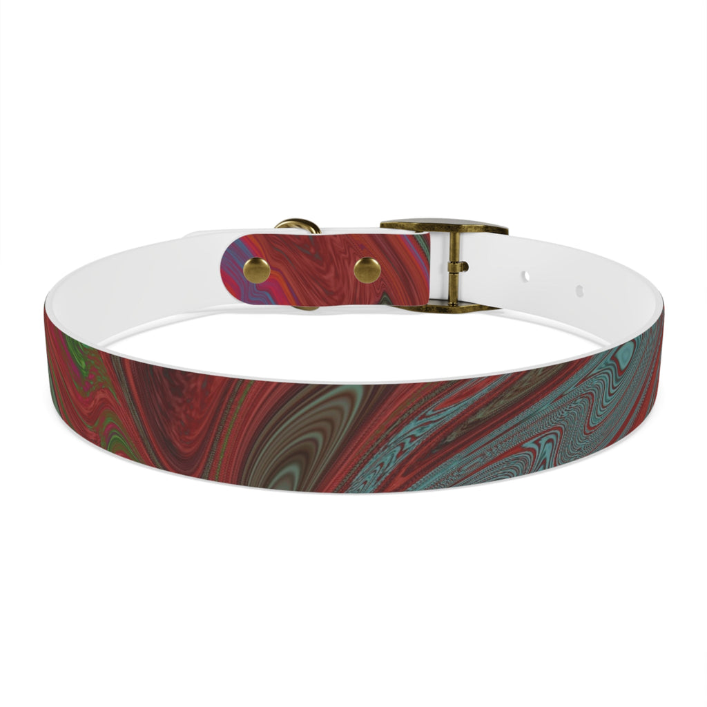 Rose gold buckle on the Marbled Swirl Dog Collar — Red & Teal Abstract Pet Collar, showcasing the appeal of a hypoallergenic dog collar.