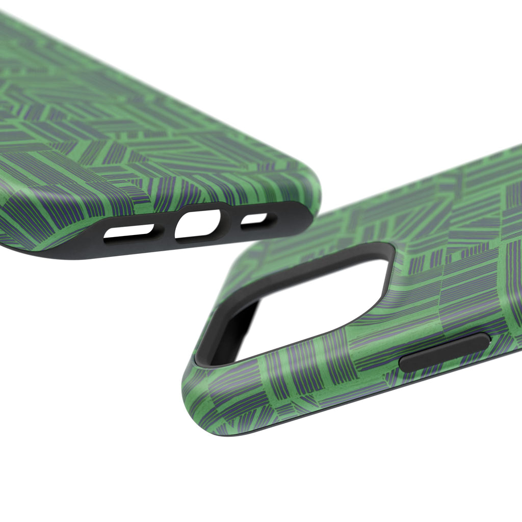 Green Dual Layer iPhone 17 Pro Phone Case, Geometric MagSafe 2-Layer Impact Protection