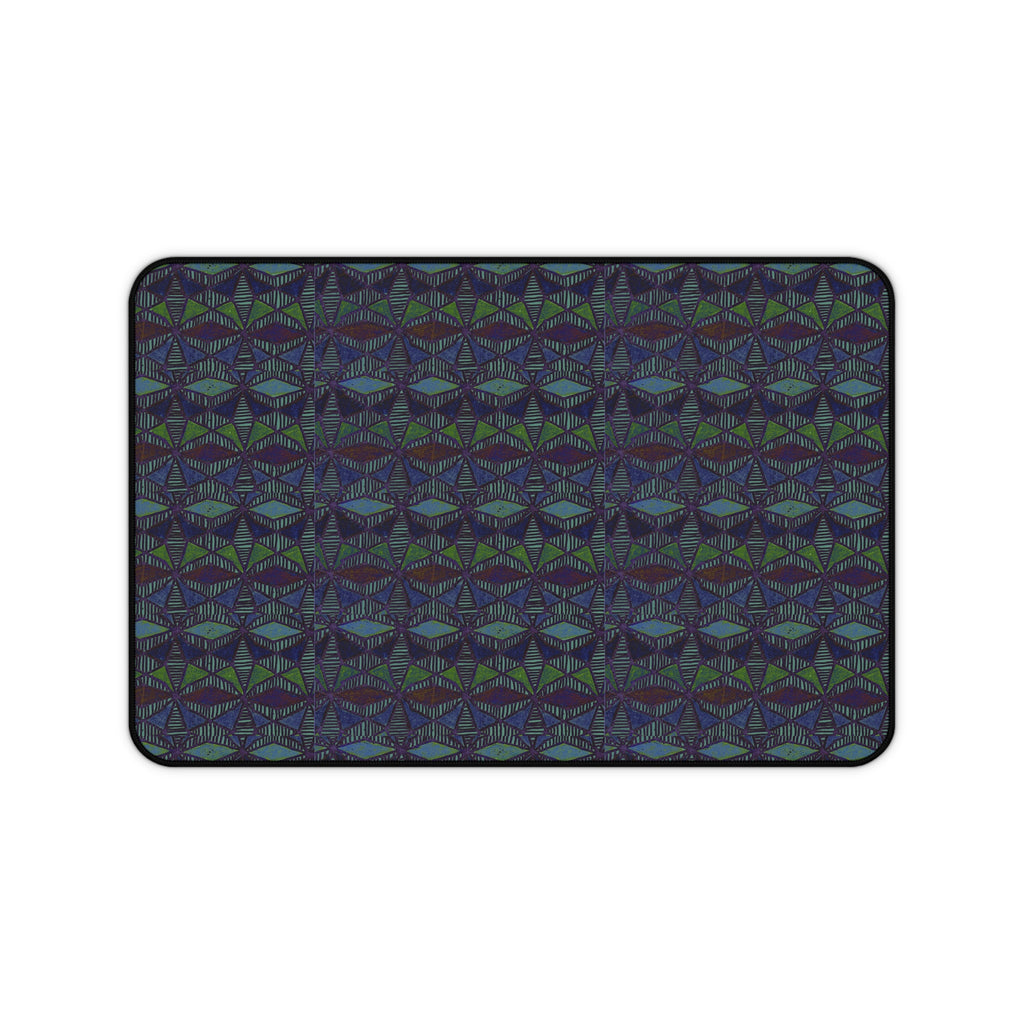 Striped Geometric Desk Mat — Dark Green & Navy Patterned Workspace Pad