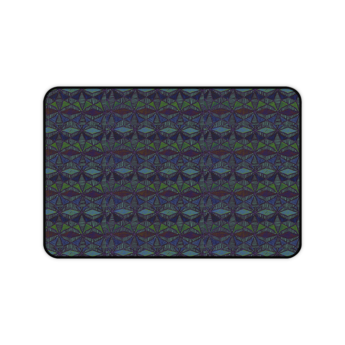 Striped Geometric Desk Mat — Dark Green & Navy Patterned Workspace Pad