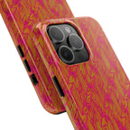 Tough Phone Case — Vibrant Tropical Herringbone Pattern, impact resistant iphone 17 case exploded view with glossy printed back shell