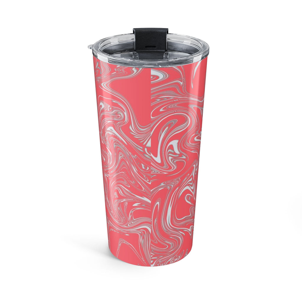 Elegant 20oz Coral Marble Tumbler featuring a glossy marbled coral-and-cream design, ideal for keeping beverages hot or cold.