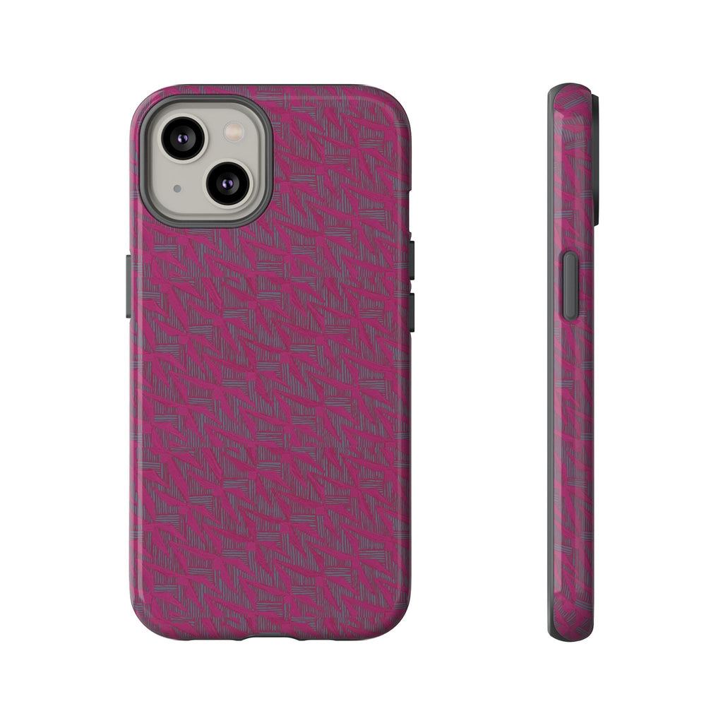 Pink Textured Tough Phone Case — Protective Slim iPhone Cover, durable wireless charging case