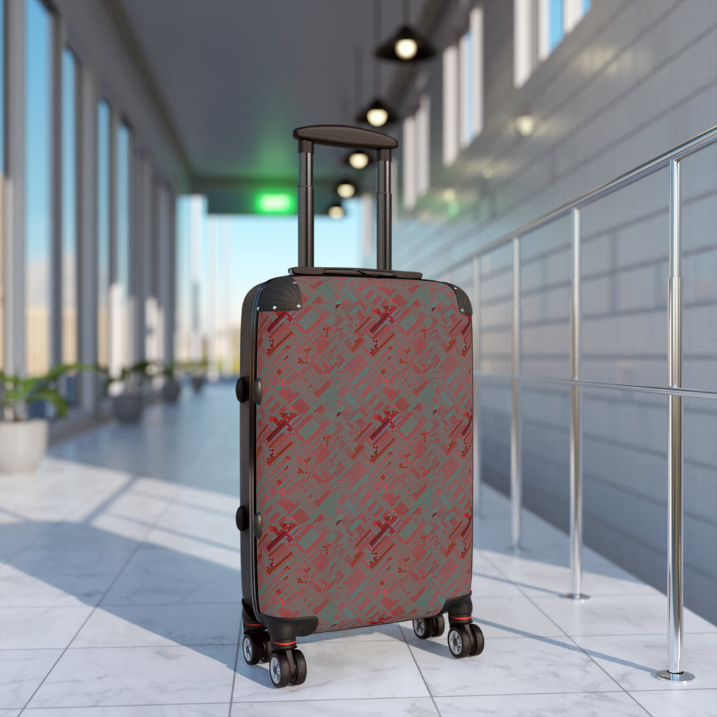 Red Geometric Pattern Carry-On Suitcase — Modern Travel Luggage