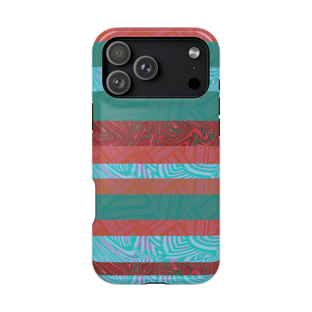 Striped Teal & Coral Magnetic Impact Phone Case colorful phone protection, Fractyl magsafe compatible iphone 18 pro max case