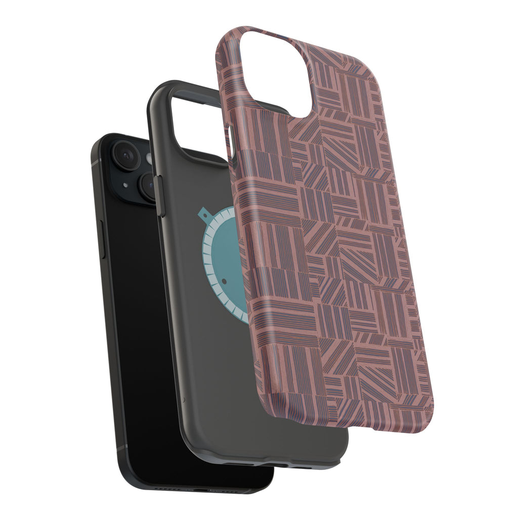 Impact Resistant Iphone 17 Pro Max Case - MagSafe Dual-Layer Geometric Brown Design