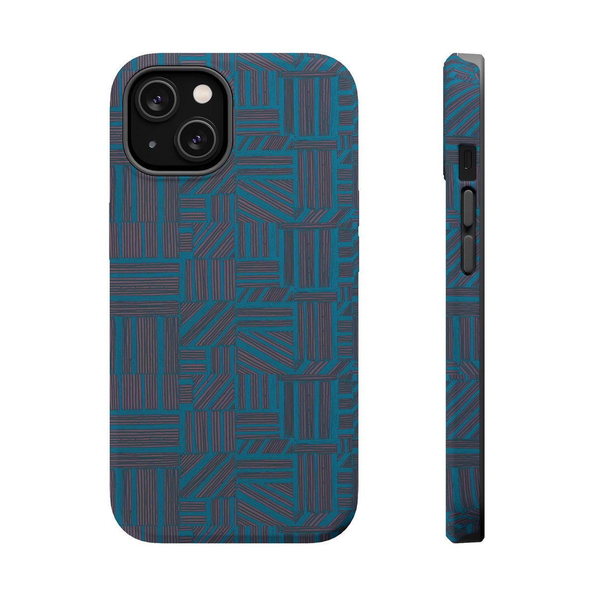 Impact Resistant Phone Case-20% OFF Entire Order, And Free Shipping, Teal Geometric MagSafe protective case front and side profile; impact resistant iphone 17 case-20% OFF Entire Order, and Free Shipping.