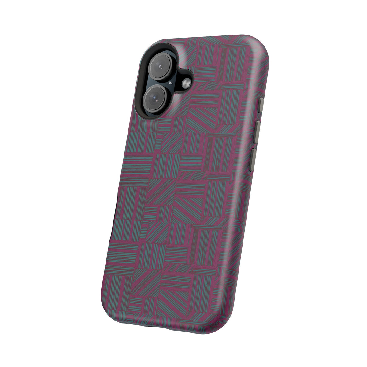 Slim Protective iPhone 16 ProMax Case With MagSafe, Dual-Layer Plum Geometric Design