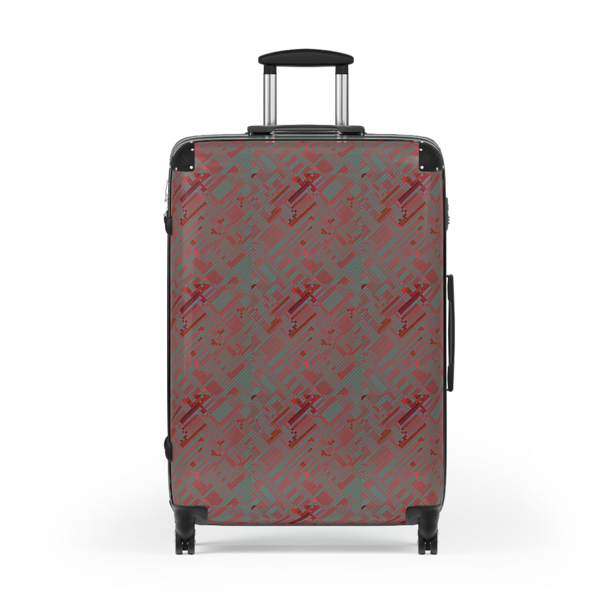 Red Geometric Pattern Carry-On Suitcase — Modern Travel Luggage