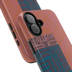 Abstract Geometric Tough Phone Case — Retro Block Pattern, retro iphone 18 pro max case featuring an artistic terracotta, teal, and blue retro block pattern.
