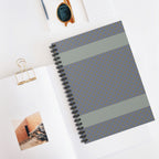 Grey Polka Dot Spiral Notebook displayed stylishly on a desk – a compact writing notebook presenting its sophisticated design with a dot pattern. This lined and minimal notebook is an ideal everyday journal or small notebook, making it a thoughtful gift for students.