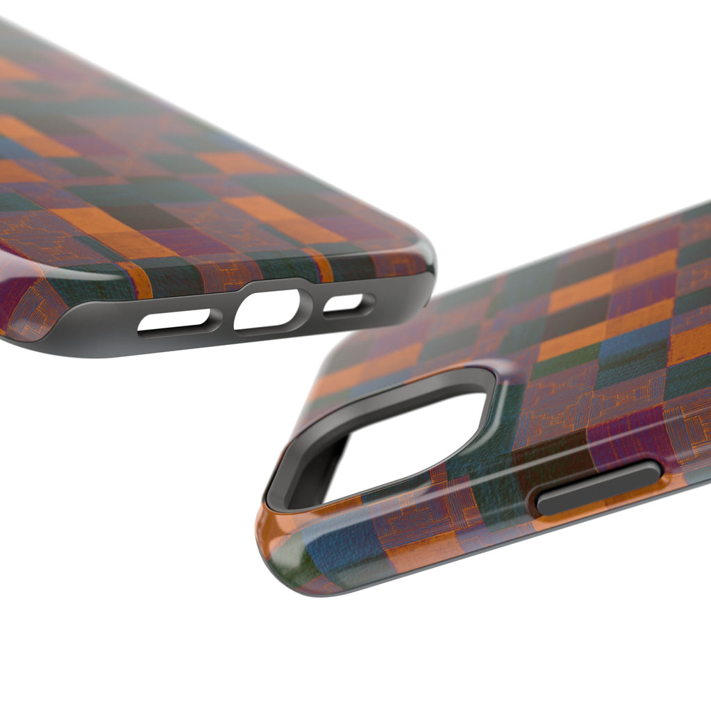 Impact-Resistant Phone Case — Retro Checkerboard Pattern, Fractyl wireless charging iphone 18 pro case with richly textured squares and a modern slim silhouette.